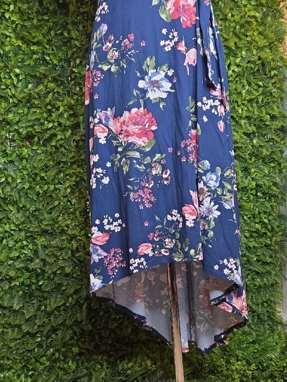 A. Byer Navy Floral Wrap Midi Dress with Pink & Green Bloom - Picture 2 of 7